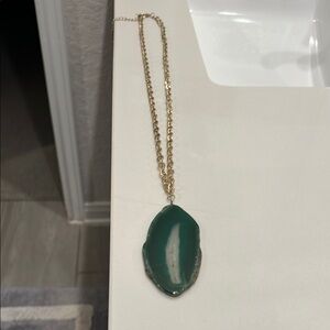 Green and Gold agate Slice Necklace